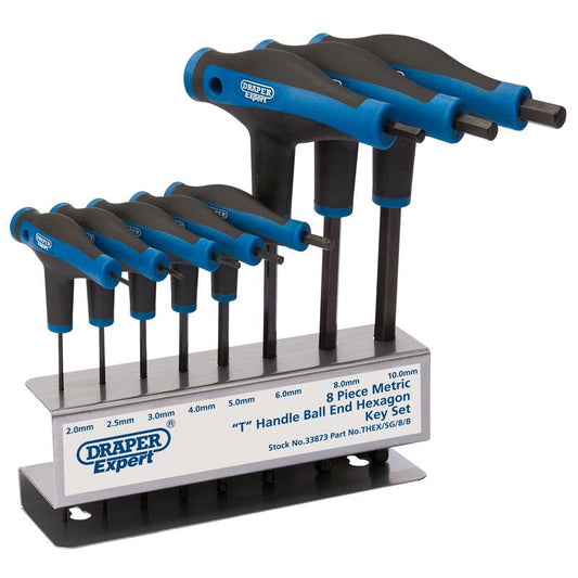 Draper T-Handle Metric Ball Ended Hex Allen Key/Wrench Set 2mm-10mm with Stand - 33873