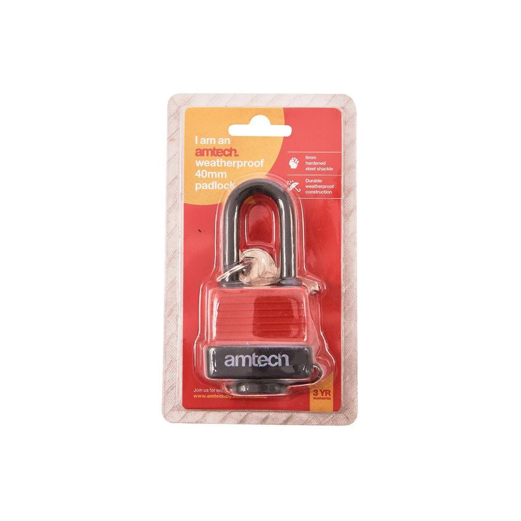 Weatherproof Long Shackle 40mm Security Padlock & 4 Keys Garage Home Safety Lock - T0760