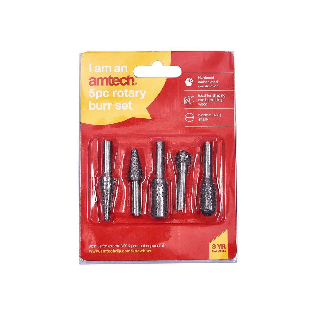 5 Piece Rotary Burr Set Wood Carving File Rasp Drill Bits Distressing Burnishing - E1500