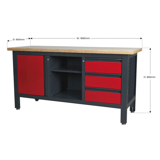 Sealey Workstation with 3 Drawers, 1 Cupboard & Open Storage AP1905B