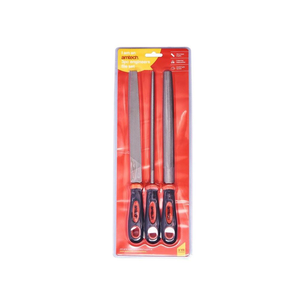 Amtech 3 Piece Engineers Metal File Set Flat & Round & Half Round - E1359