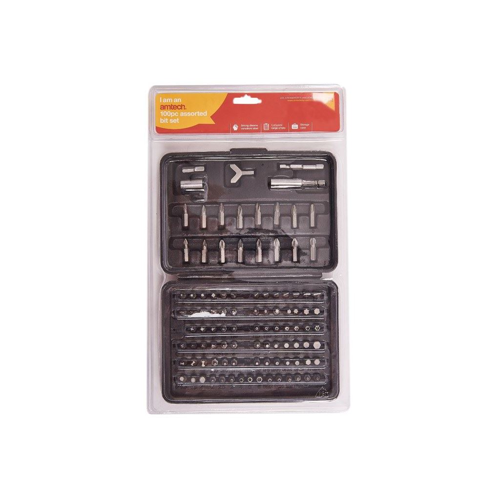 Amtech 100 Piece Security Torx Hex Star Bit Set Screwdriver Drill Screw Crv Bits - L3365