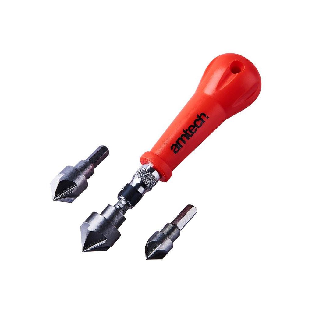 3 Piece Countersink Drill Bit Set+Handle Screw Tool Wood Plastic Soft Metal - F0815