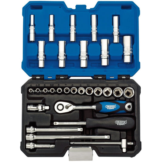 Draper 16444 1/4" Drive 30 Piece Standard & Deep Metric Socket Set 4-14mm