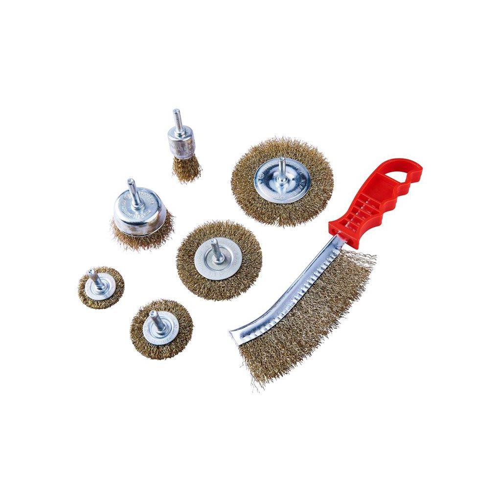 Amtech 7 Piece Wire Brush Set Wheel Brass Hand Brush Rotary Cleaning Drill - F3610