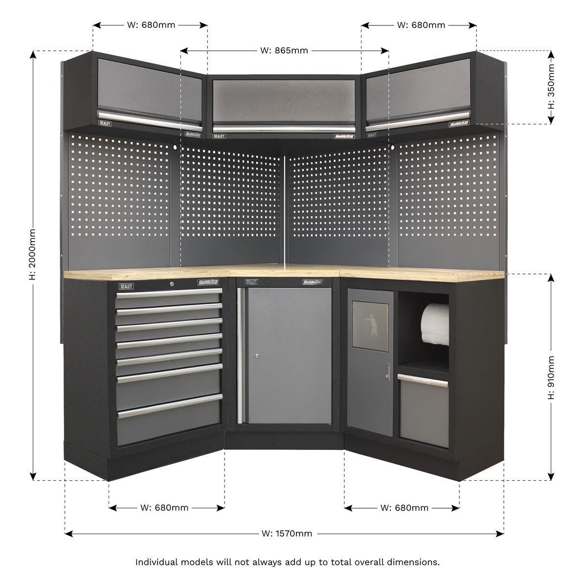 Sealey Superline Pro 1.6m Corner Storage System - Wood Worktop APMSSTACK08W