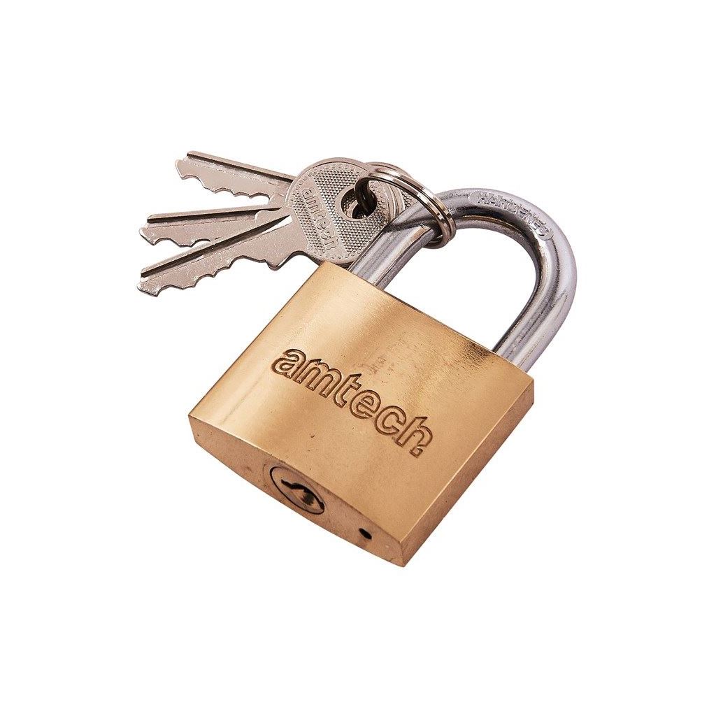 Amtech Padlock 38mm Long Shackle Brass Pad Garage/Shed/Gate/Worksop - T1200C