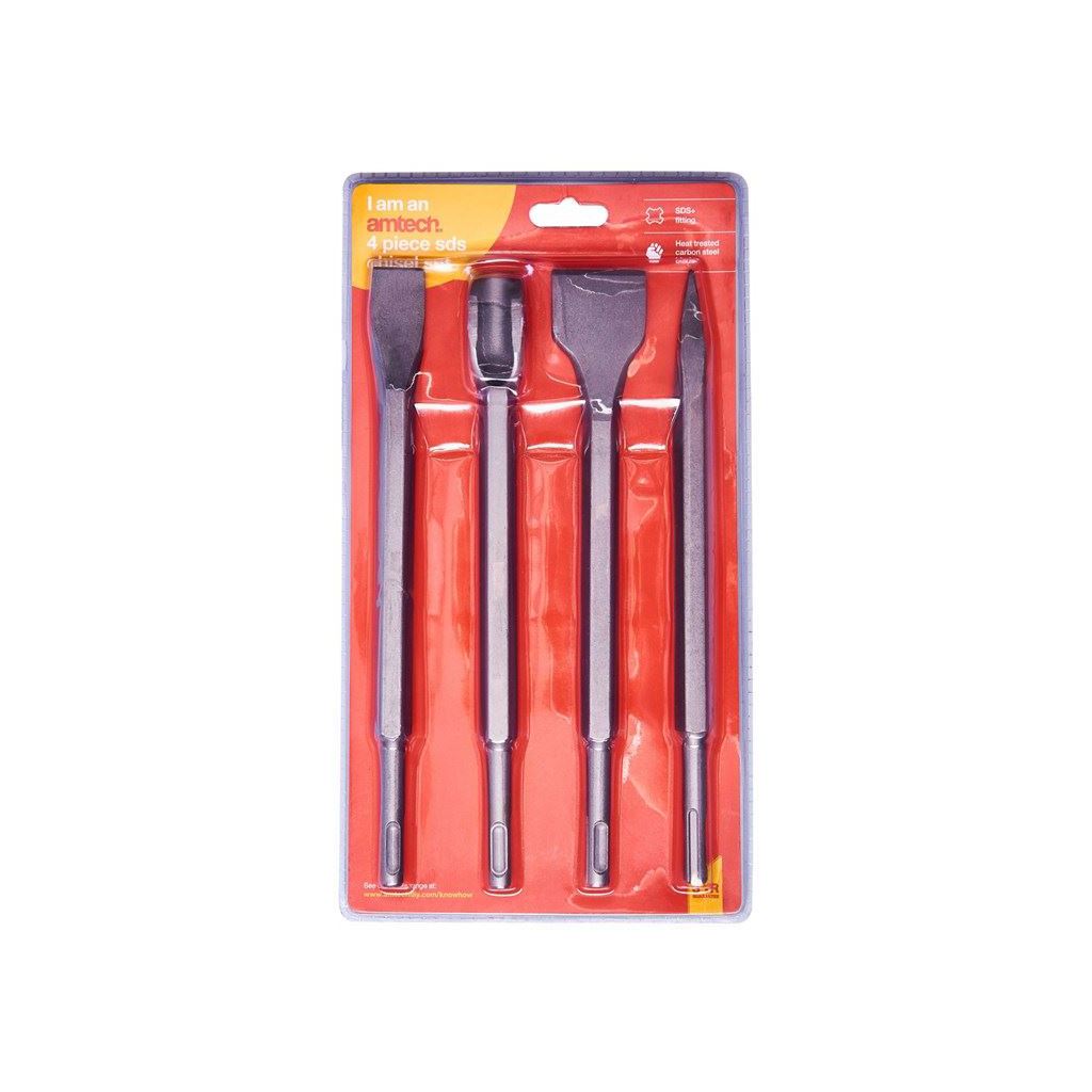 4 Piece SDS Chisel Set Flat Point Grove Stone Use In All SDS Plus Drills 250mm - E0640