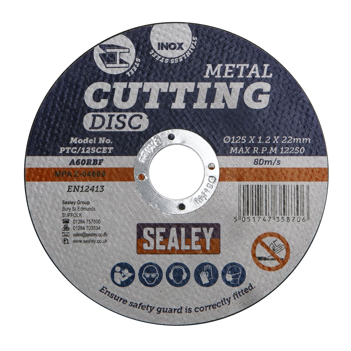 Sealey Cutting Disc 125 x 1.2mm 22mm Bore PTC/125CET