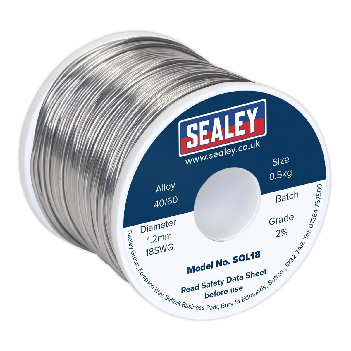 Sealey Solder Wire Quick Flow 1.2mm/18SWG 40/60 0.5kg Reel SOL18