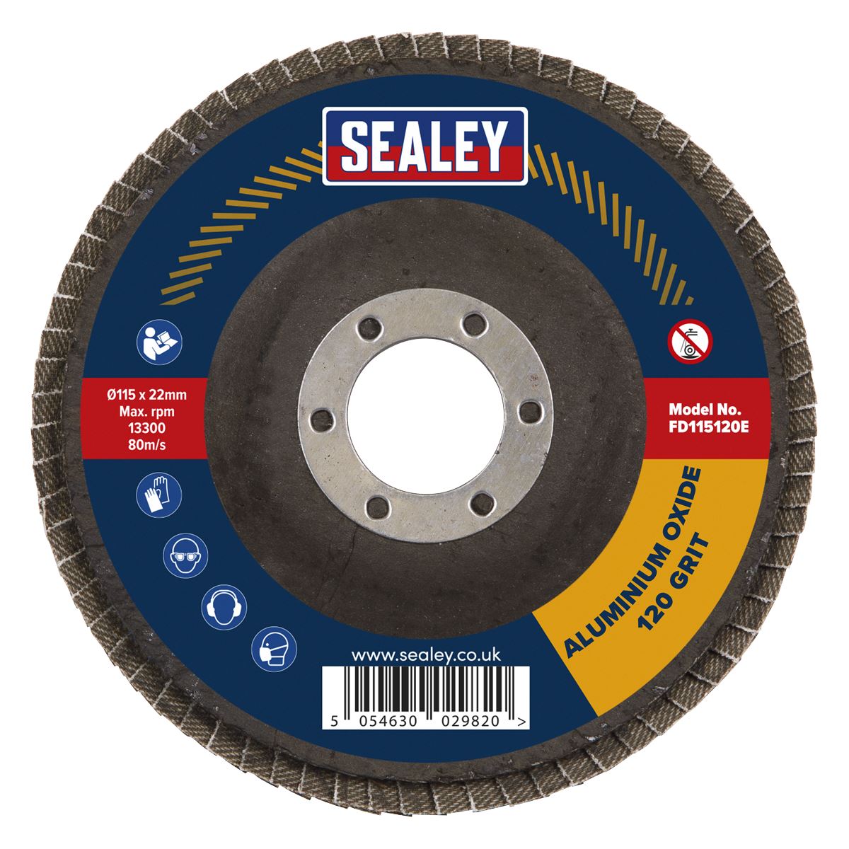 Sealey Flap Disc Aluminium Oxide 115mm 22mm Bore 120Grit FD115120E