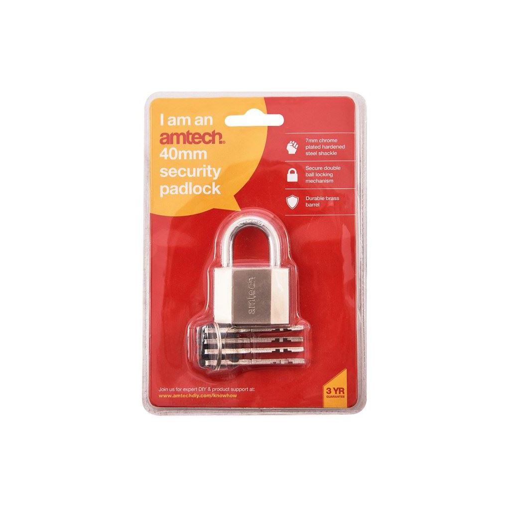 Amtech 40mm High Security Padlock Heavy Duty+4 Keys Garage Shed Workshop Gate - T0720