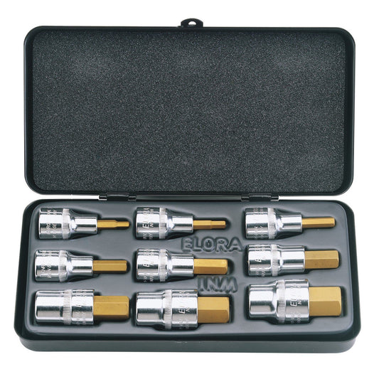 Elora 9 Piece Metric mm Hexagon Socket and Insert Bit Set Professional Quality - 66202