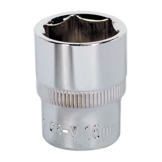 Sealey WallDrive Socket 16mm 3/8"Sq Drive Fully Polished SP3816