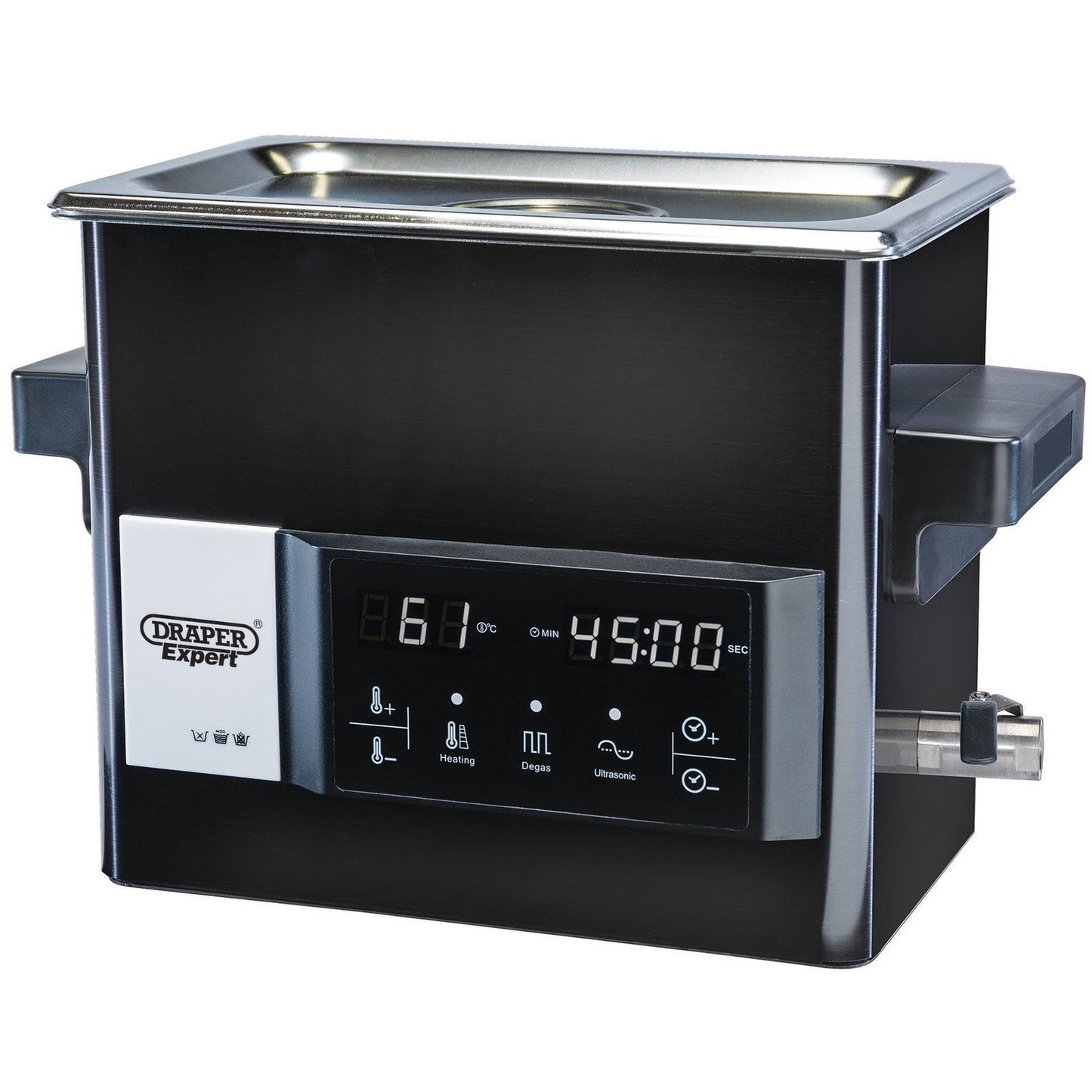 Draper 92639 Ultrasonic Cleaning Tank 27L High-Performance Transducers LED Touch