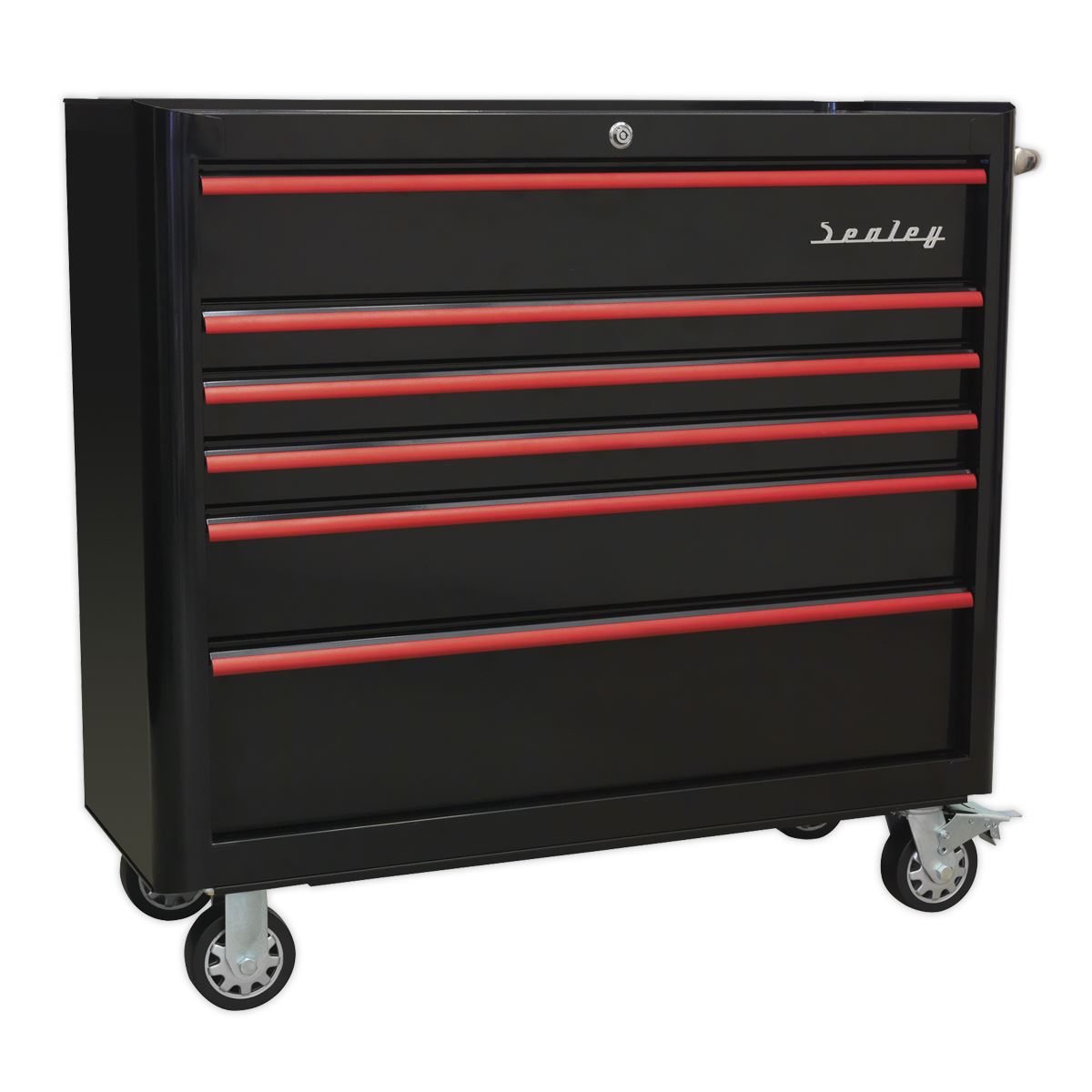 Sealey Rollcab 6 Drawer Retro Style -Black/Red Anodised Draw Pulls AP41206BR