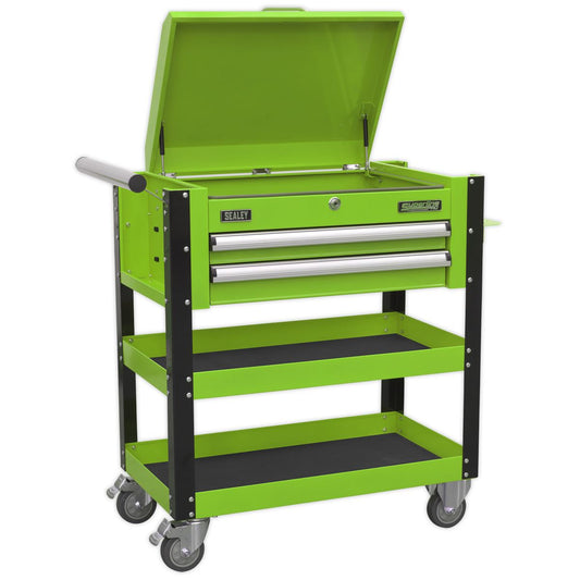 Sealey HD Mobile Tool & Parts Trolley 2 Drawer-Locking Top HV Green AP760MHV