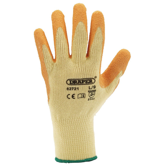 Draper Orange Heavy Duty Latex Coated Work Gloves - Large - For Protection/Grip - 82721