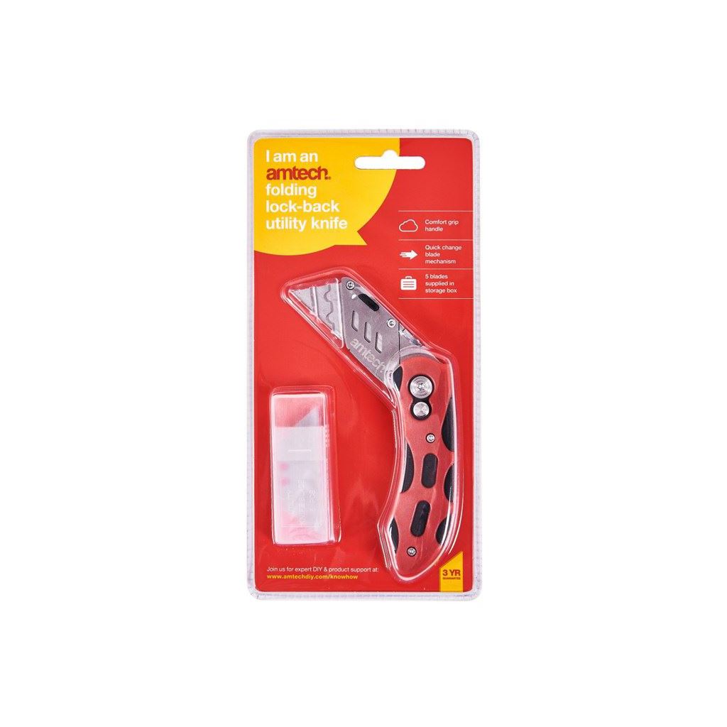 Amtech Folding Lock-Back Utility Knife - Comfort Grip - S0295