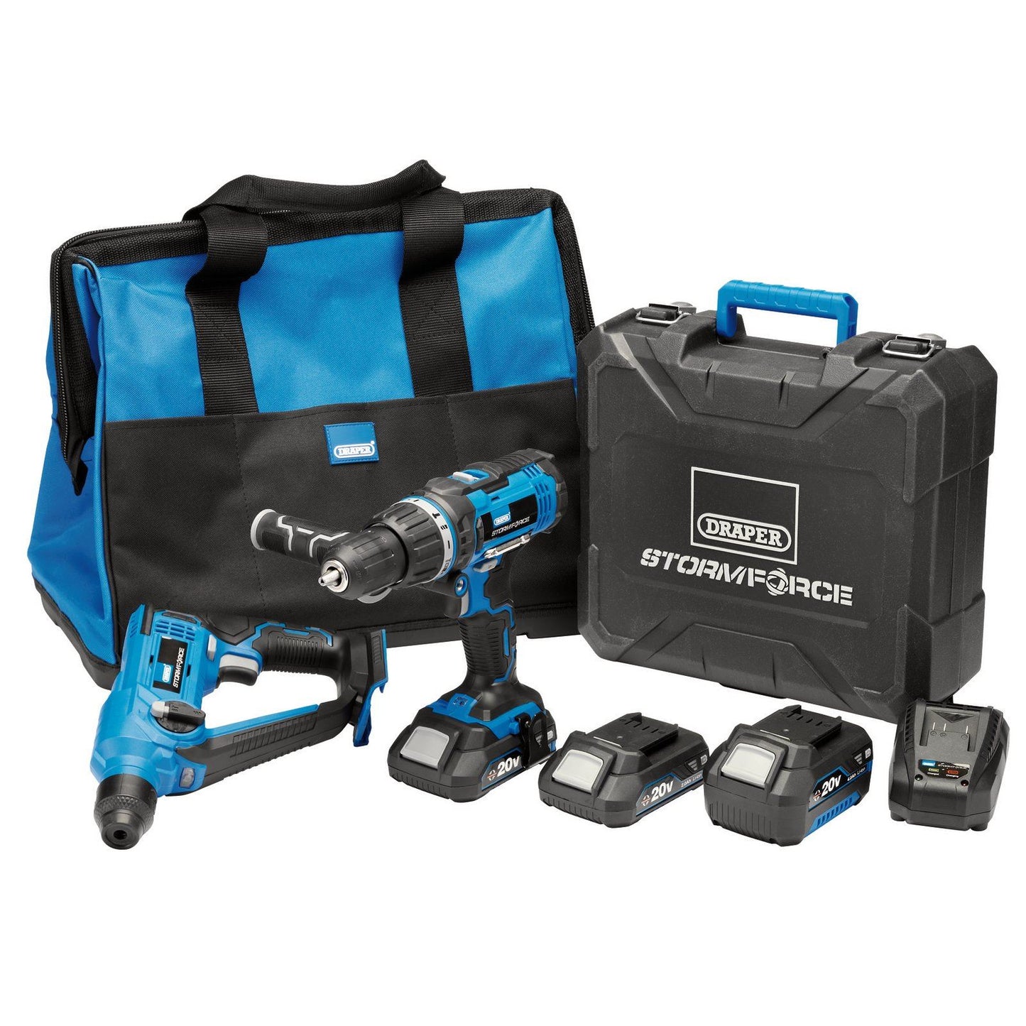 Storm Force 20V Cordless Ultimate Kit Hammer Drill Power Tool Bundle & Tool Bag - 40429