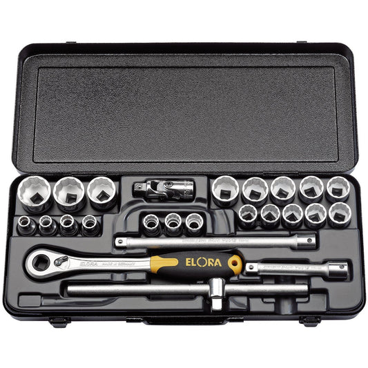 Elora 25 Piece 1/2" Square Drive Metric mm Socket Set Professional Quality Tools - 50648