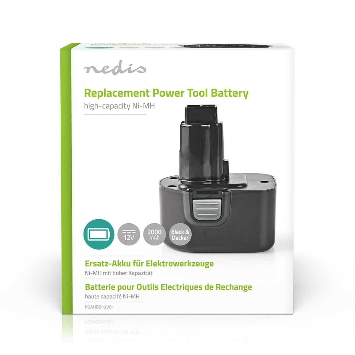 Nedis Power Tool Battery Ni-MH 12V 2Ah 24Wh Replacement for Black & Decker