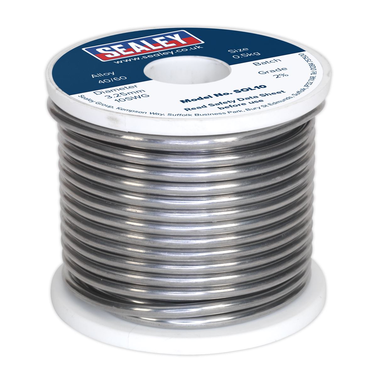 Sealey Solder Wire Quick Flow 3.25mm/10SWG 40/60 0.5kg Reel SOL10