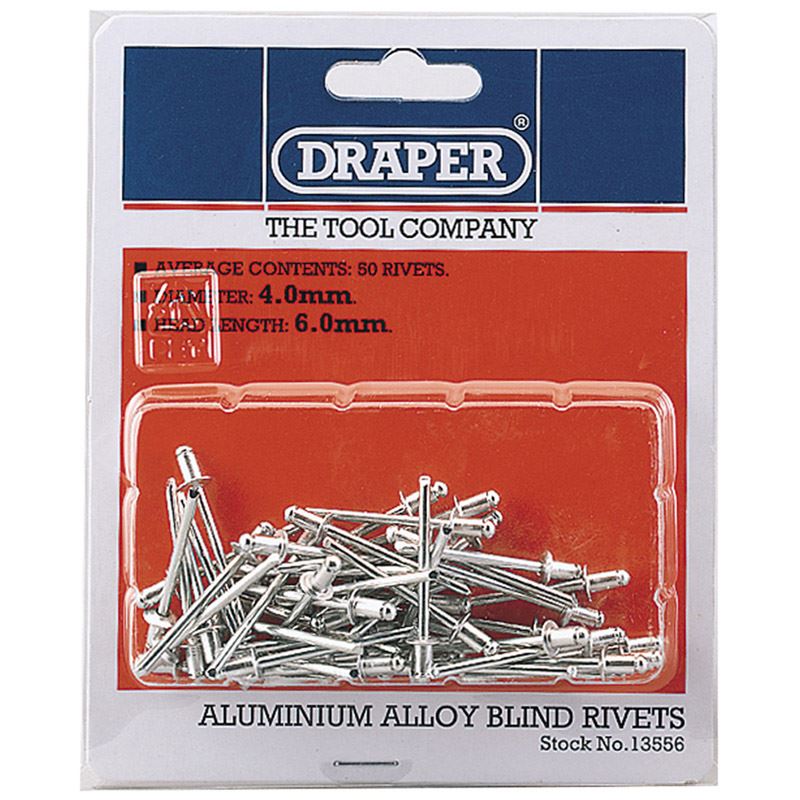 Draper 13556 Riv 4mm X 5.6mm Rivets (50 Per Card) For Riveter/Rivet Gun