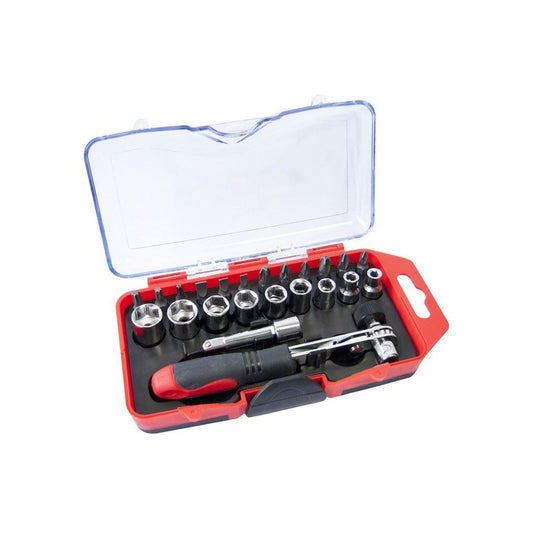 Amtech 23 Piece 1/4" Drive Offset Ratchet Handle Socket & Bit Set Metric - L1955