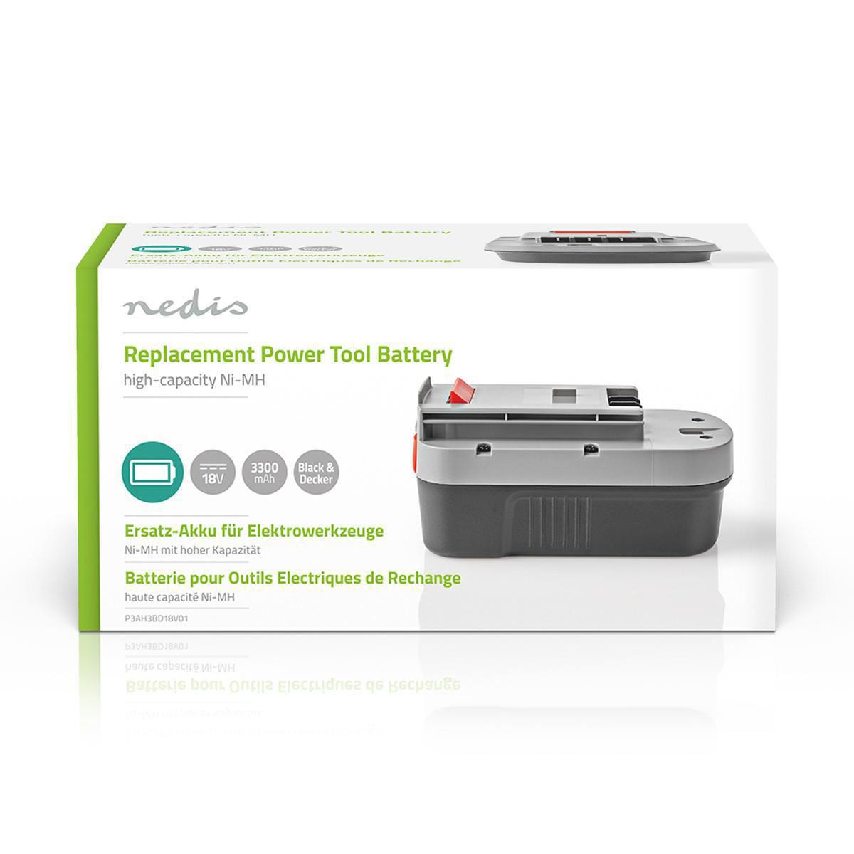 Nedis Power Tool Battery Ni-MH 18V 3.3Ah 59.4Wh Replacement for Black & Decker