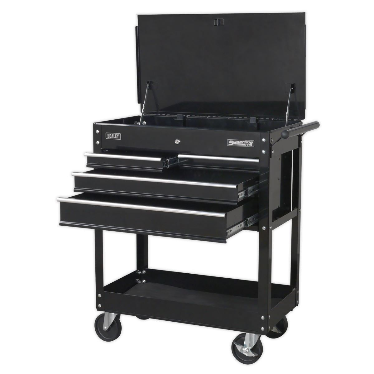 Sealey HD Mobile Tool/Parts Trolley 4 Drawer + Lockable Top - Black AP850MB