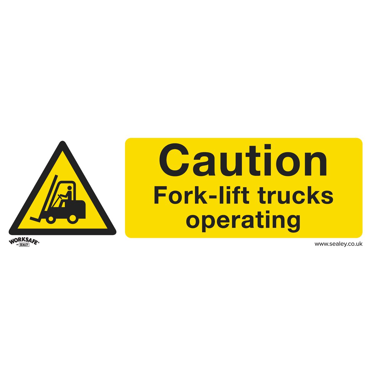 Sealey Safety Sign - Caution Fork-Lift Trucks -Self-Adhes. Pk of 10 SS44V10