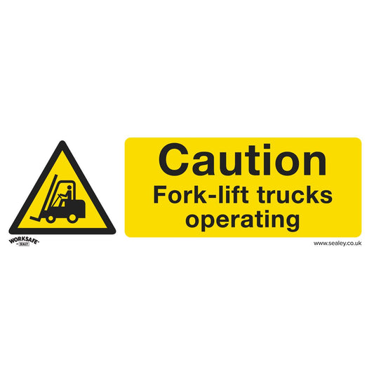 Sealey Safety Sign - Caution Fork-Lift Trucks -Self-Adhes. Pk of 10 SS44V10