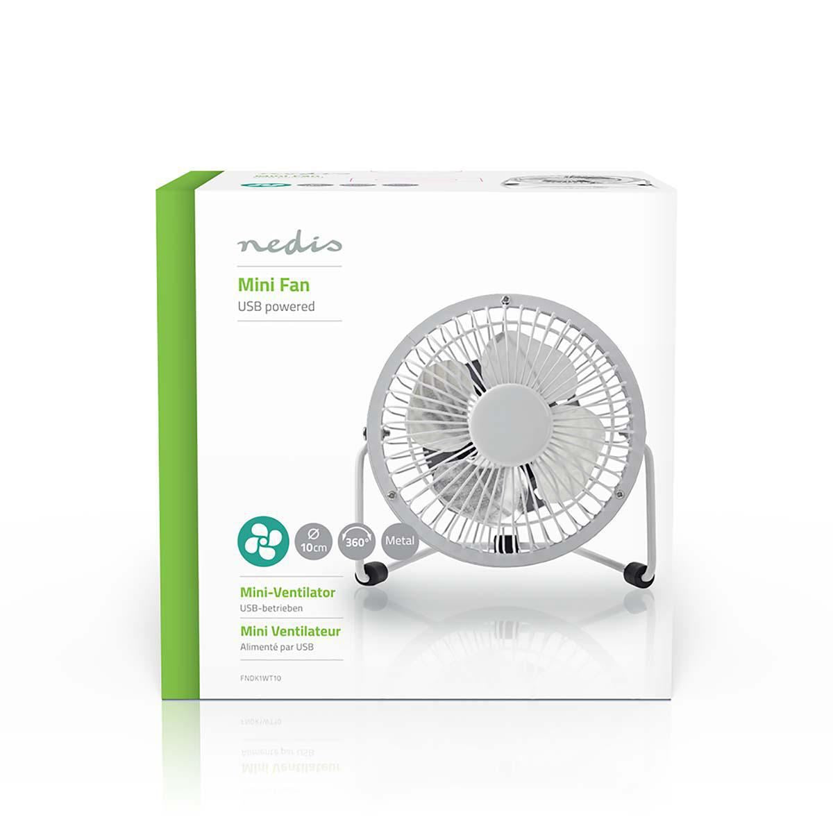 Nedis Metal Mini Fan 10cm Diameter USB powered White FNDK1WT10