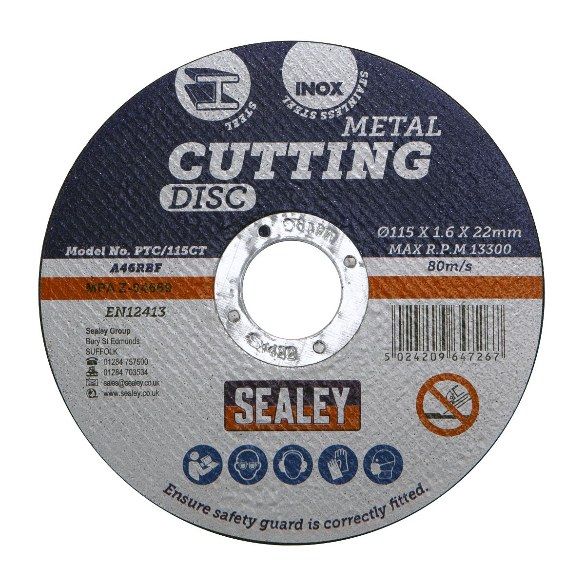 Sealey Cutting Disc 115 x 1.6mm 22mm Bore PTC/115CT