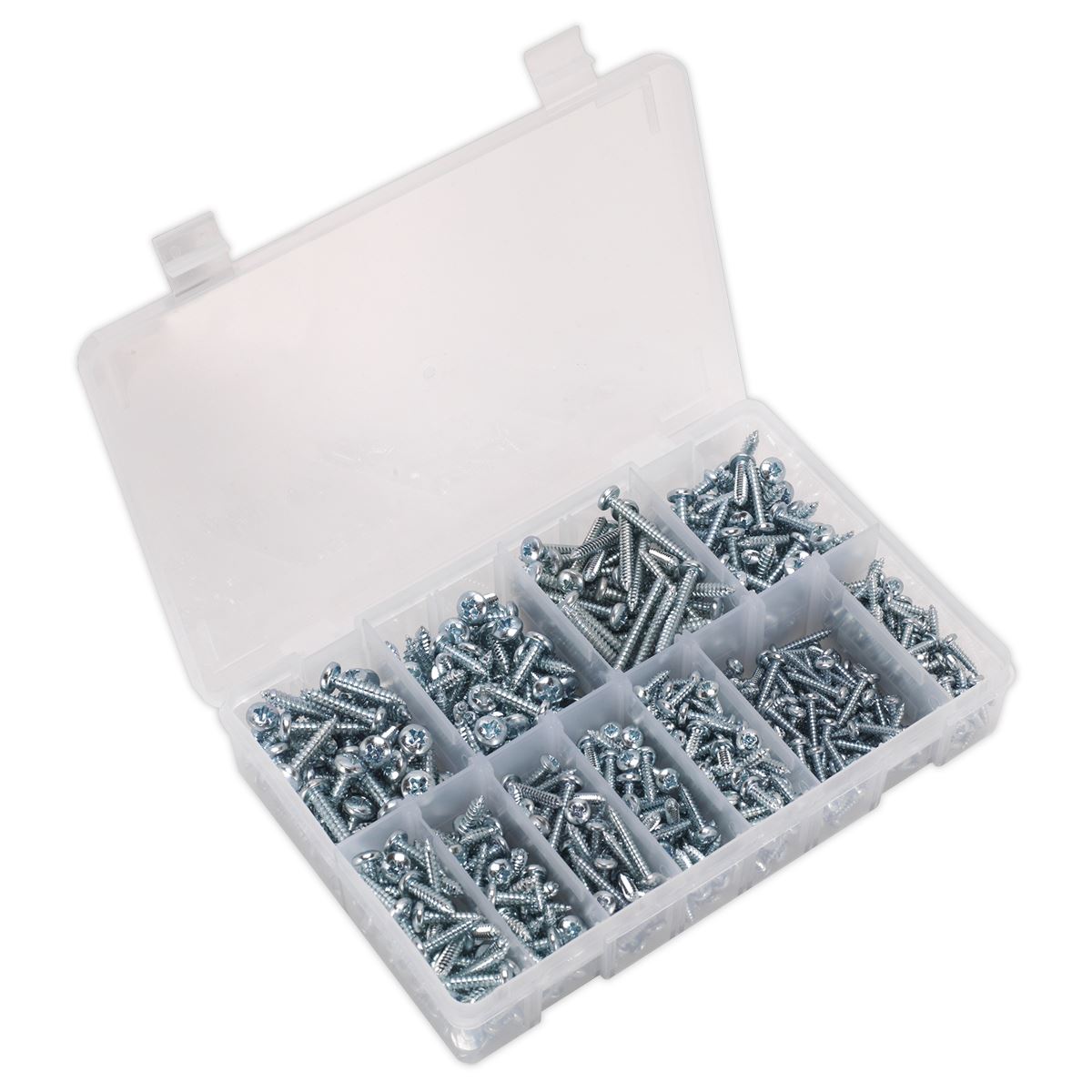 Sealey Self Tapping Screw Assortment 700pc Pan Head Pozi Zinc AB063STPH