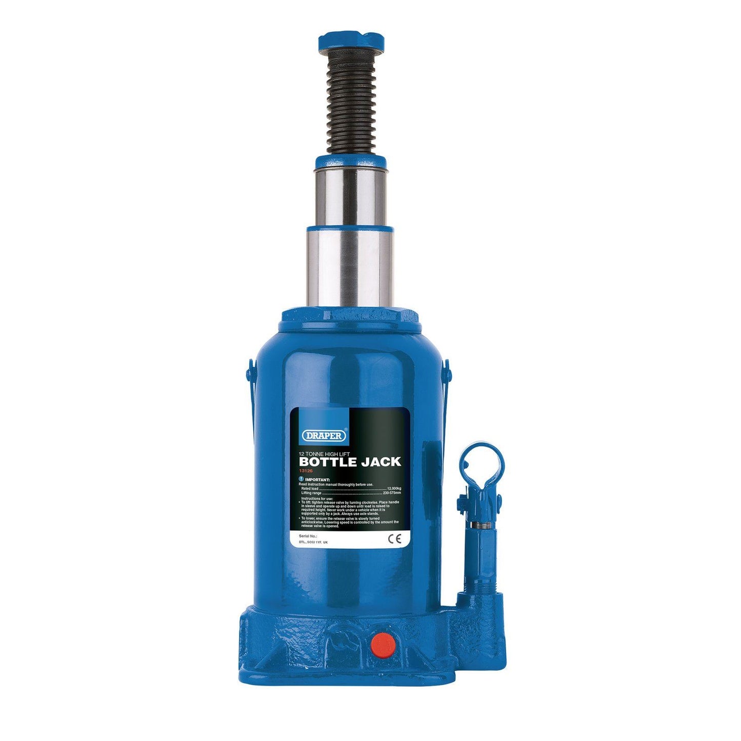 Draper 13126 High Lift Hydraulic Bottle Jack 12 Tonne