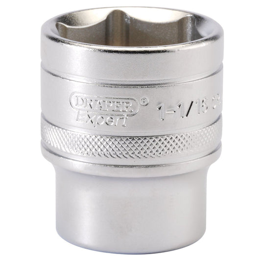 Draper Expert Quality Chrome 1/2" Square Drive 6 Point Imperial Socket - 1.1/16" - 16635