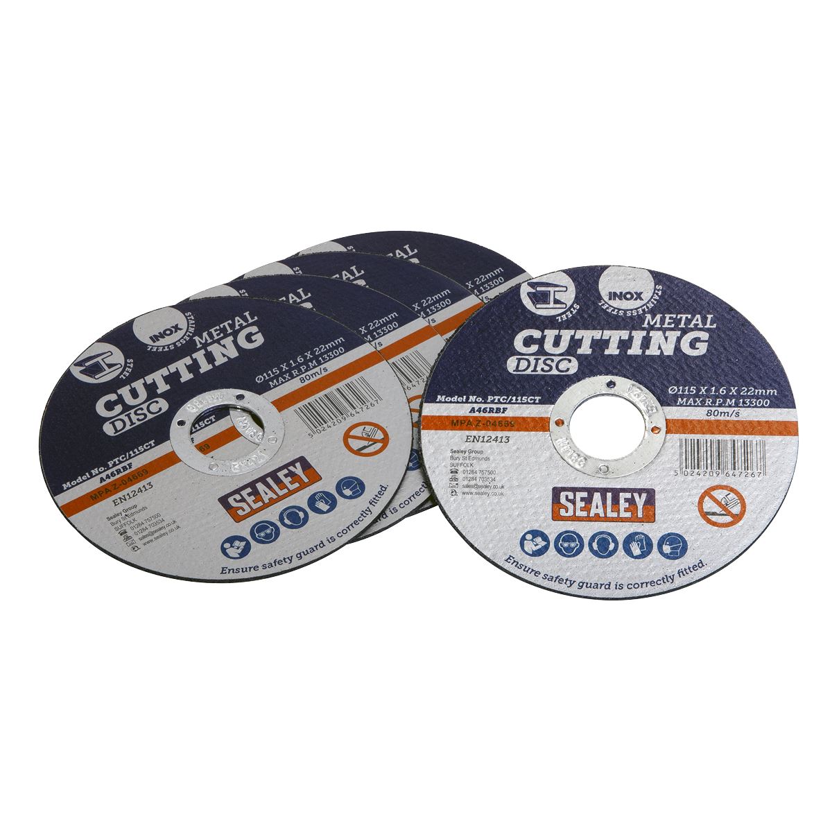 Sealey Cutting Disc 115 x 1.6mm 22mm Bore Pack of 5 PTC/115CT5