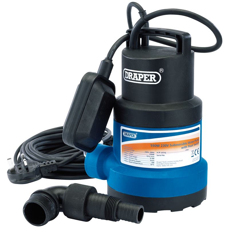 Draper 191L/Min Submersible Water Pump with Float Switch (550W) - 61584