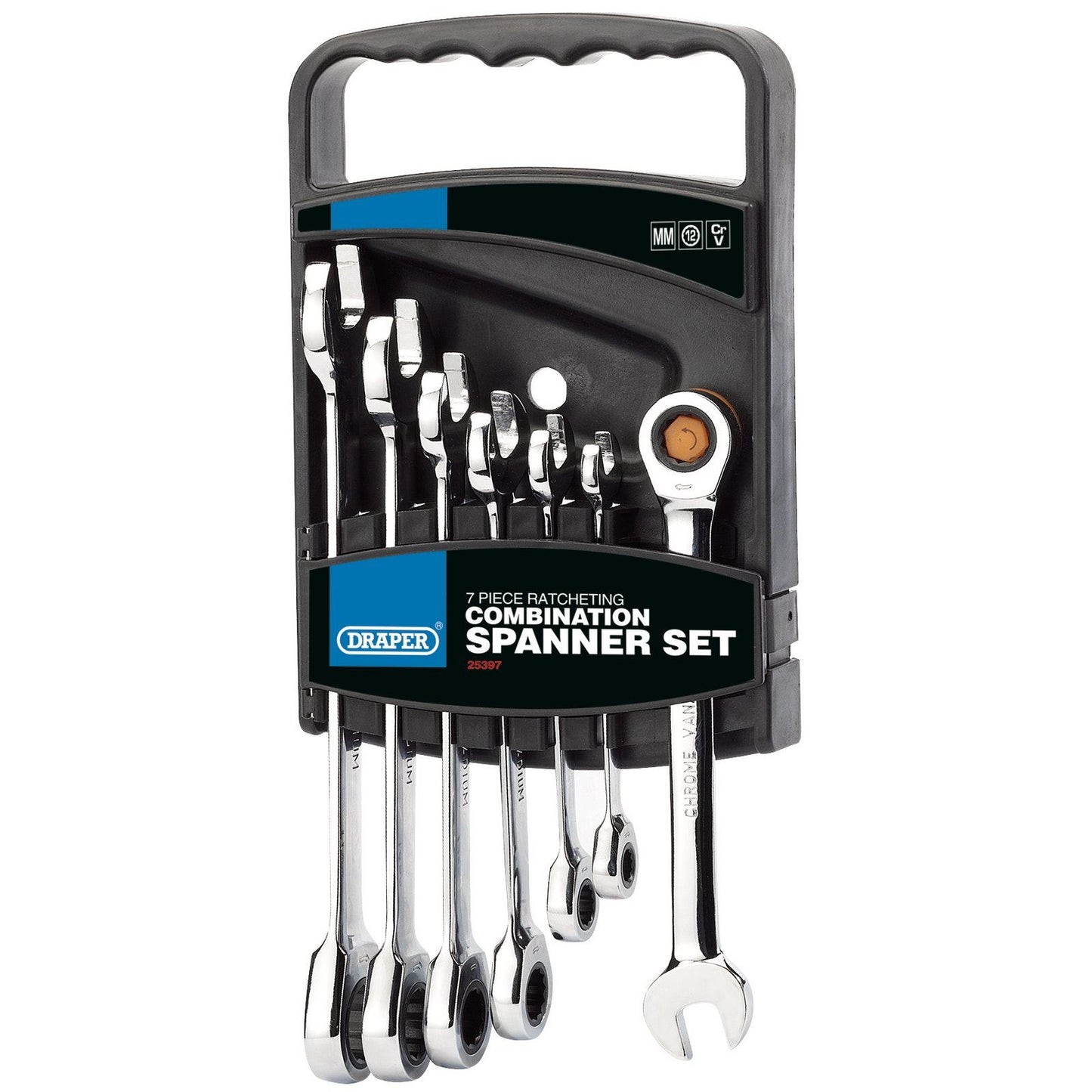 1x 7 Piece Draper Hi-Torq Metric Ratcheting Combination Spanner Set - 25397