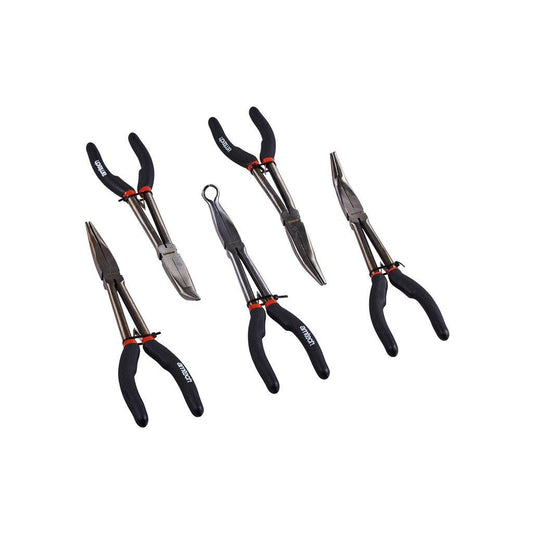 5 Piece 11" Long Reach Plier Set Spring Loaded Offset Straight Angle - B0790