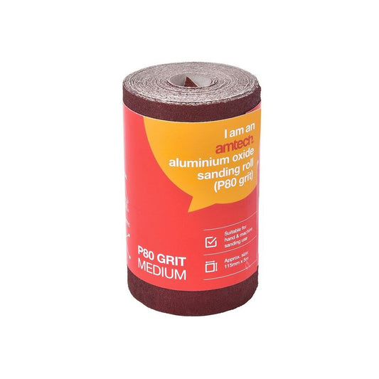 Aluminium Oxide Sand Sanding Roll P80 Grit Medium Coarse 115mm x 5m Metres Wood - V4110