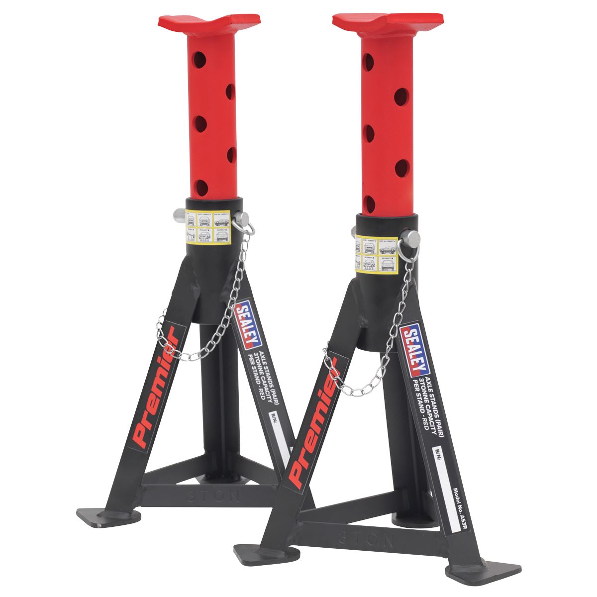 Sealey Axle Stands (Pair) 3 tonne Capacity per Stand - Red AS3R