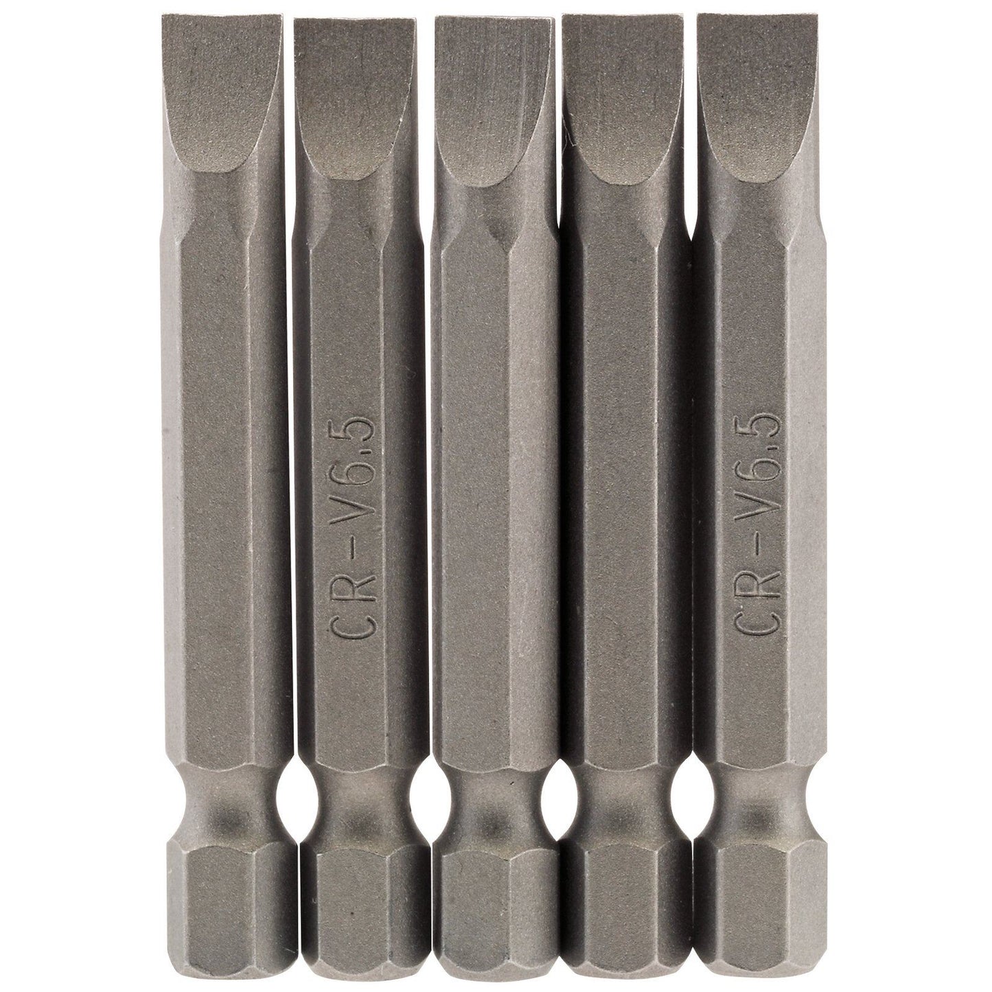 1x Pack Of 5 Draper 6.5mm 1/4" Hex Plain Slot Insert Bit - 50mm Long - 64276