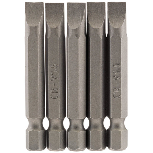 1x Pack Of 5 Draper 6.5mm 1/4" Hex Plain Slot Insert Bit - 50mm Long - 64276