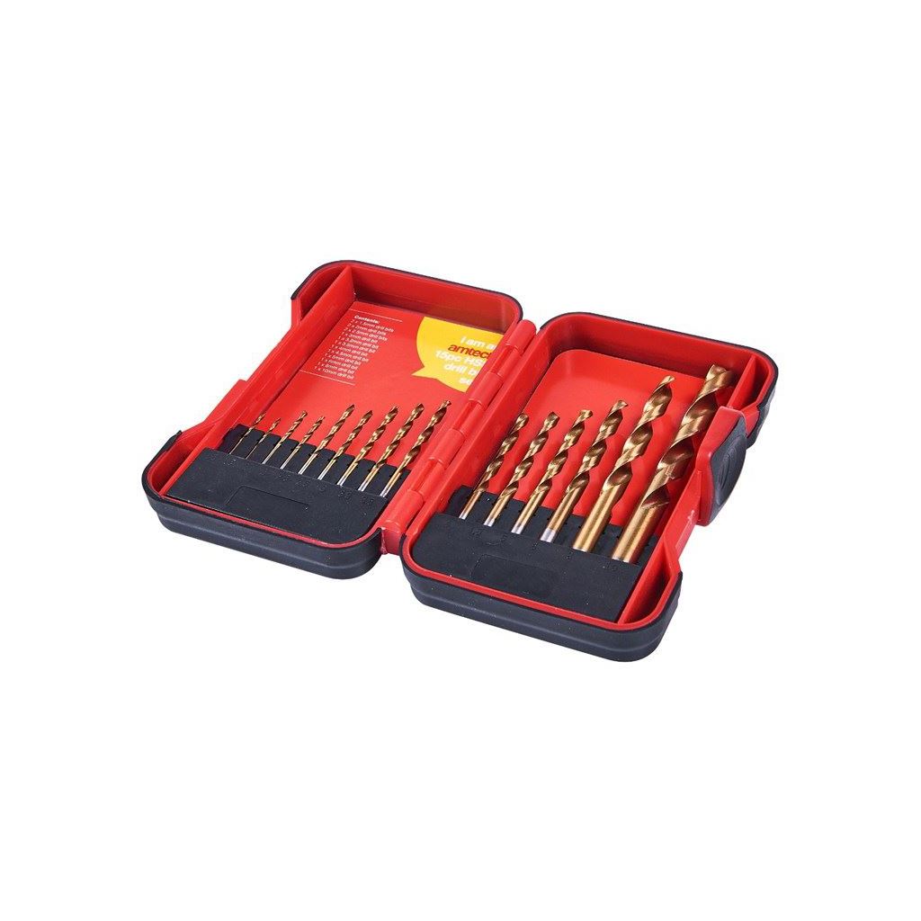 15 Piece Hss Drill Bit Set Titanium Coated In Storage Case High Quality Parts - F1132