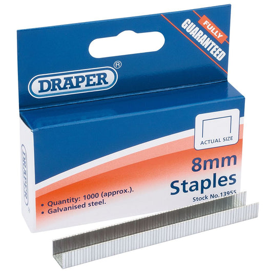 Draper 1000x 8mm Heavy Duty Staples Garage Professional Home DIY - 13955