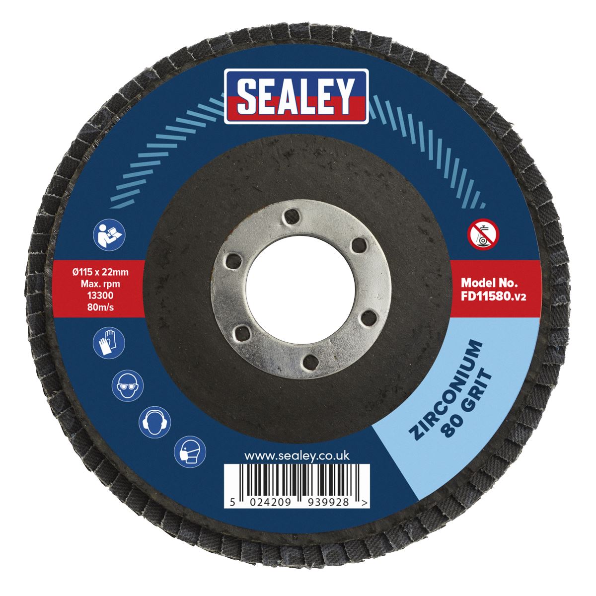 Sealey Flap Disc Zirconium 115mm 22mm Bore 80Grit FD11580