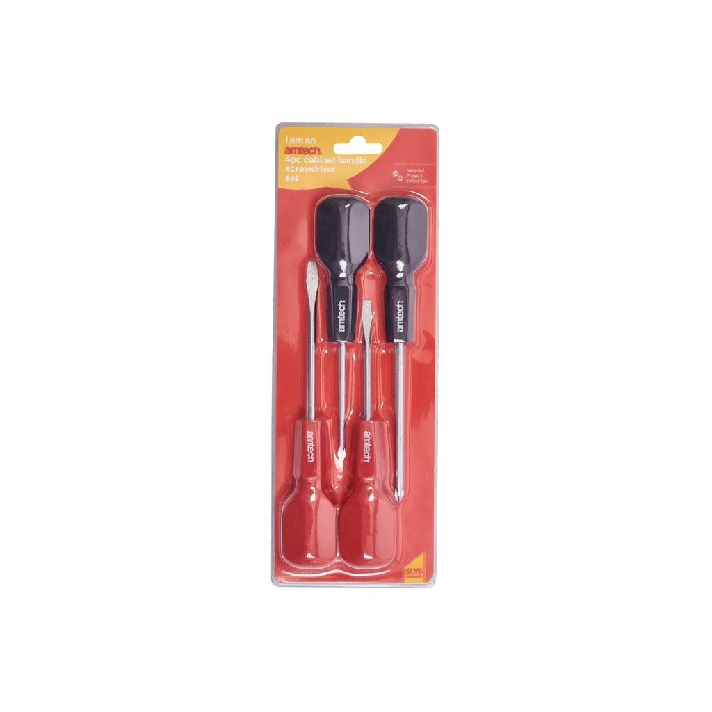 Amtech 4 Piece Cabinet Handle Ph1 Ph2 Screwdriver Set Slotted Phillips Stubby - L0850